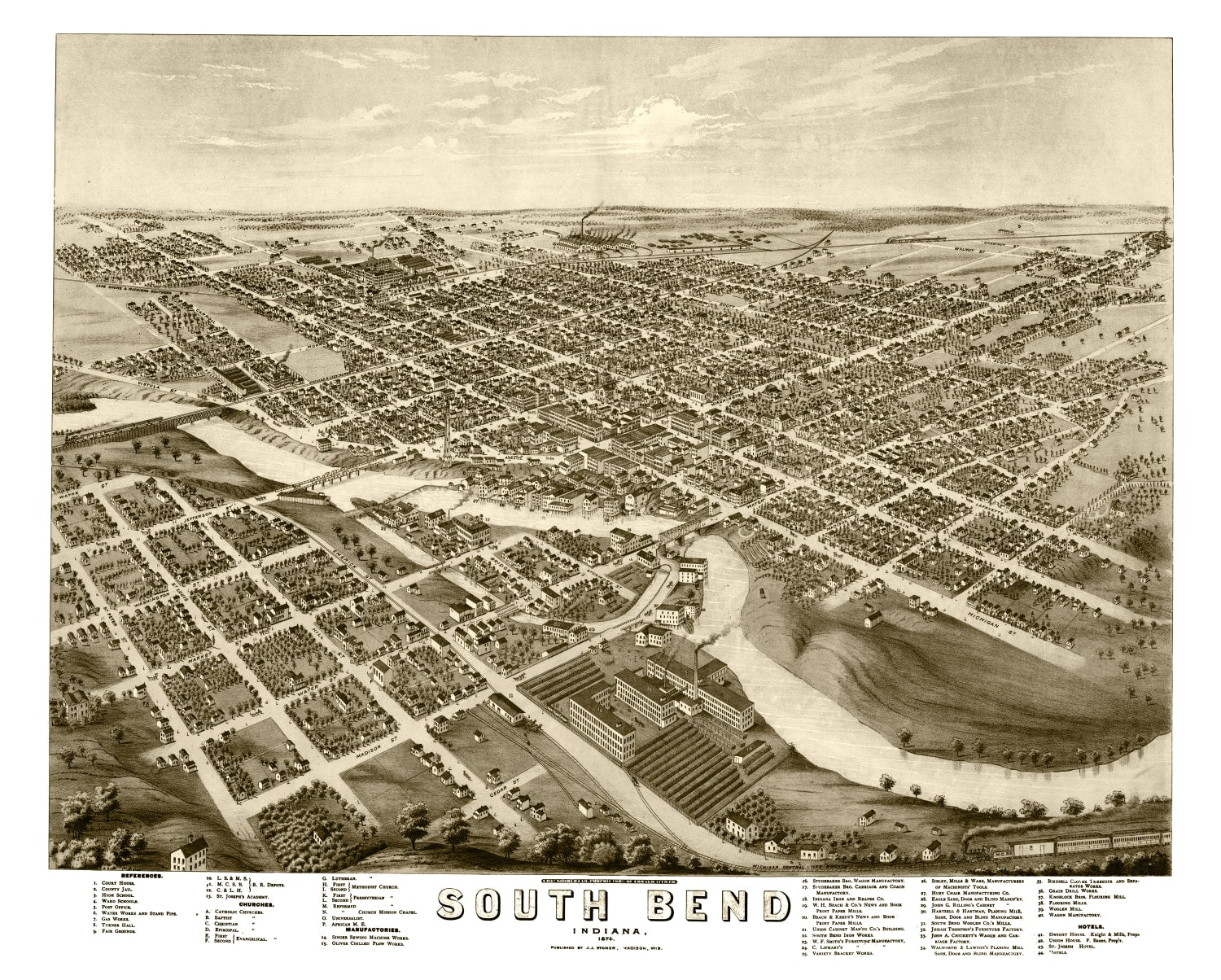 Vintage Map of South Bend, Indiana 1874