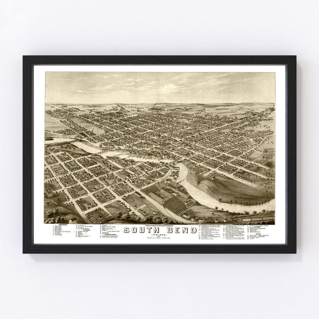 Vintage Map of South Bend, Indiana 1874