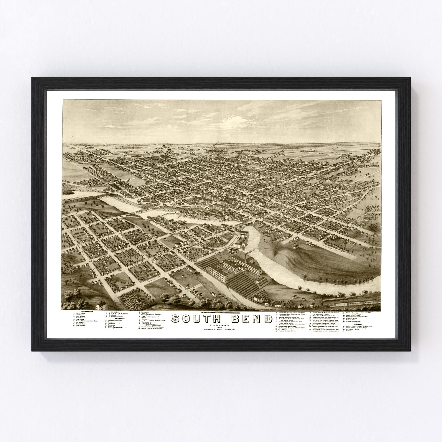 Vintage Map of South Bend, Indiana 1874