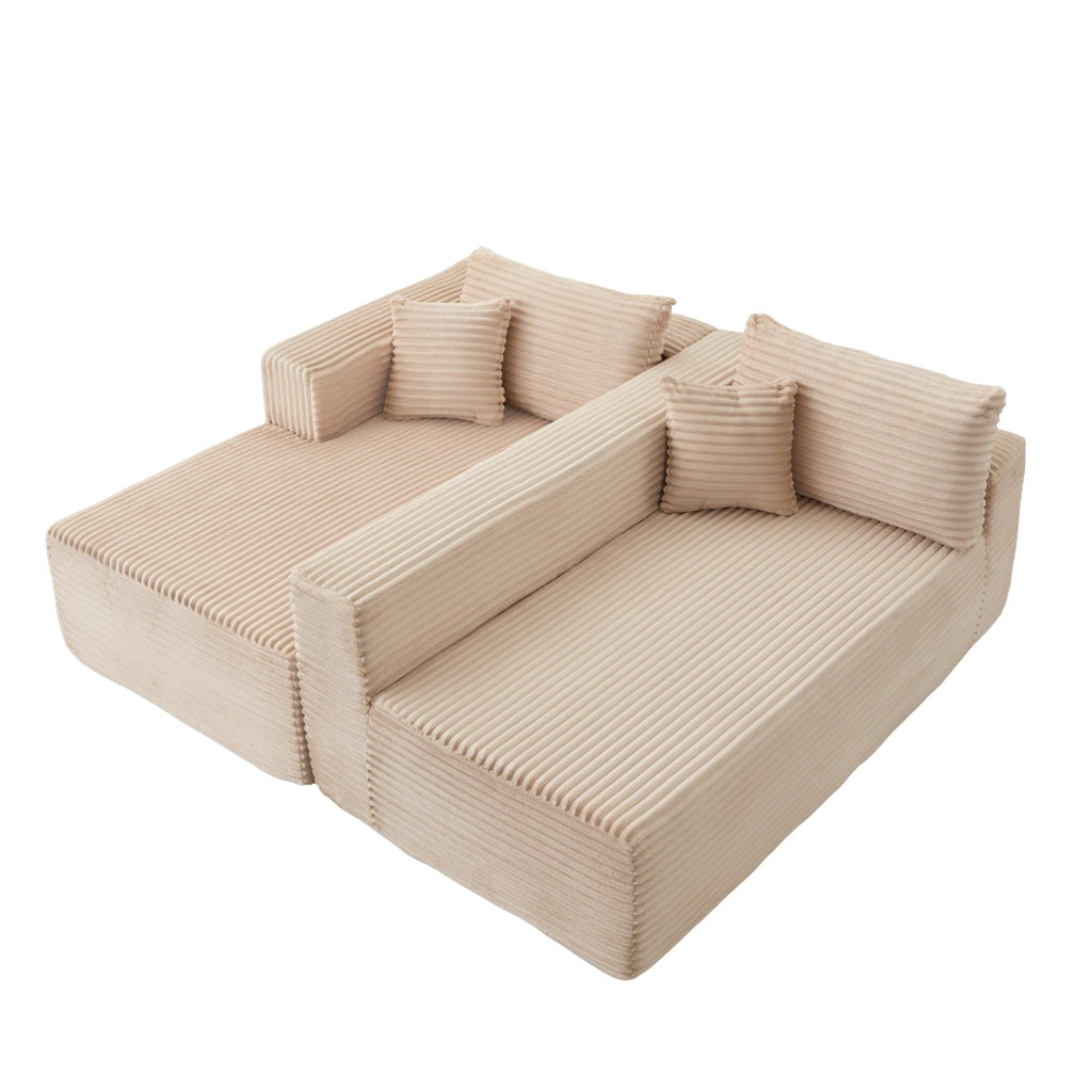 Compression Sectional Couch with Comfy Chaise, Boneless L Shape Sofa with Deep Seat, Minimalist Modular Couches Sleeper for Living Room Bedroom Apartment Lounge,corduroy,Beige