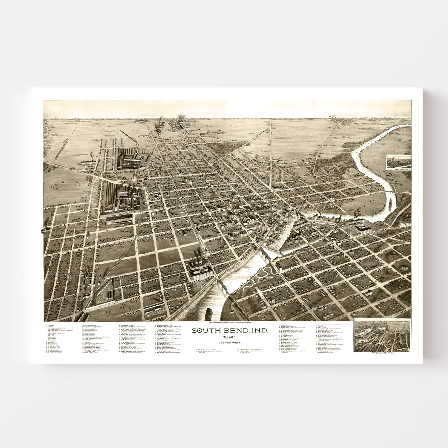 Vintage Map of South Bend, Indiana 1890