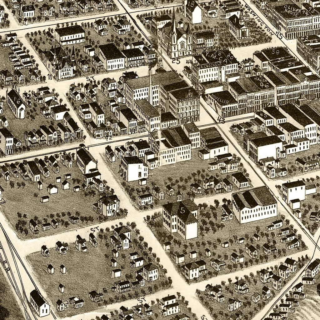 Vintage Map of South Bend, Indiana 1890
