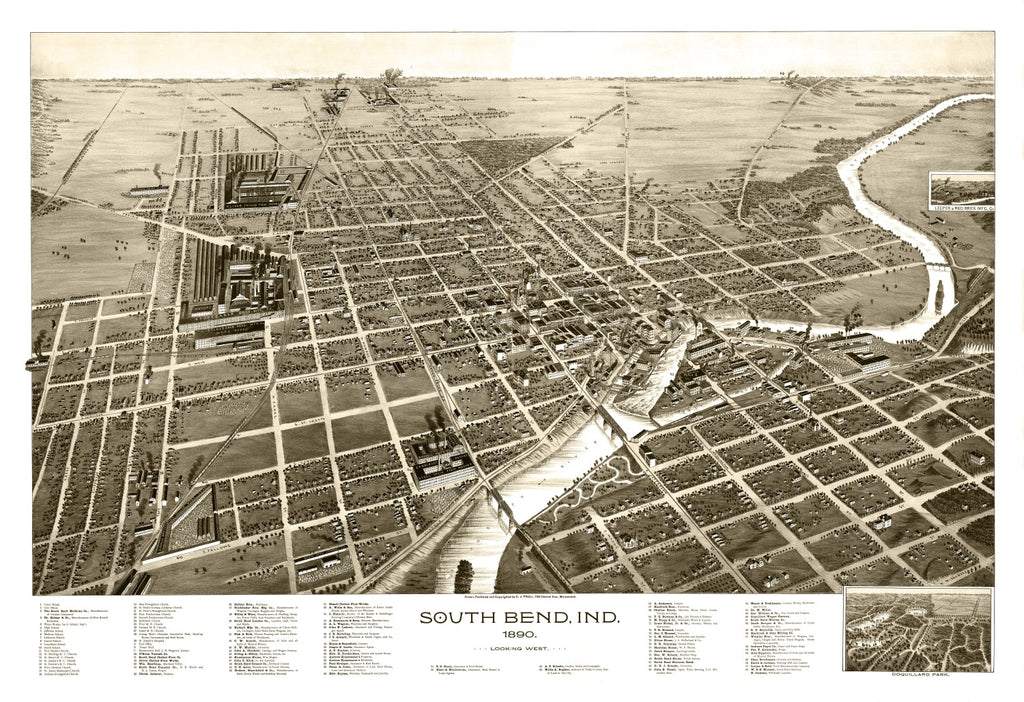 Vintage Map of South Bend, Indiana 1890