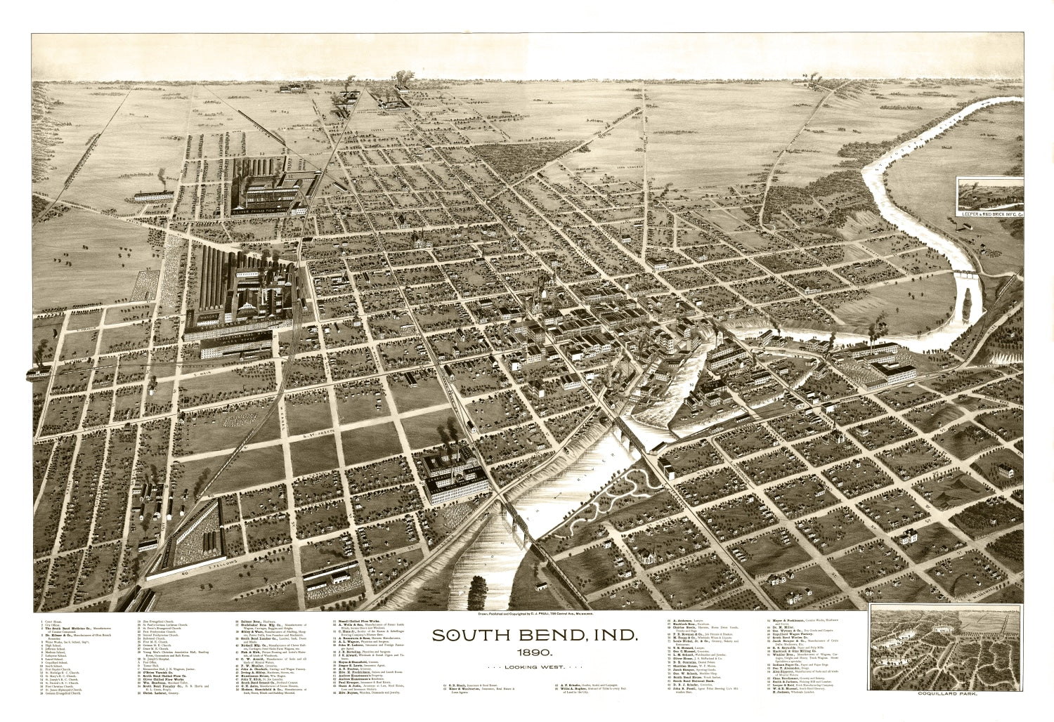 Vintage Map of South Bend, Indiana 1890