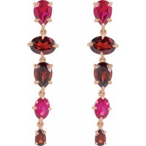 14K Rose Gold Lab-grown Ruby & Natural  Mozambique Garnet Dangle Earrings – image 2