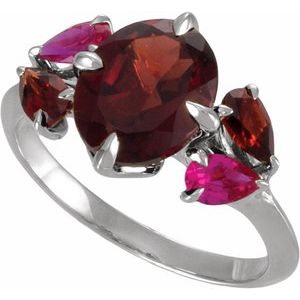 14K White Gold Natural Mozambique Garnet & Lab-Grown Ruby Ring – image 4