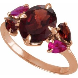 14K Rose Gold Natural Mozambique Garnet & Lab-Grown Ruby Ring – image 4