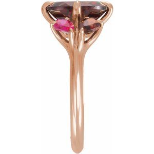14K Rose Gold Natural Mozambique Garnet & Lab-Grown Ruby Ring – image 3