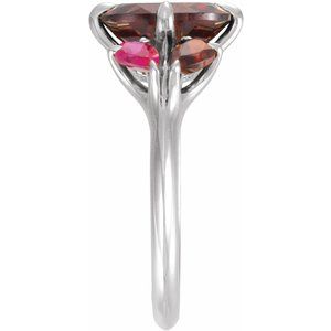 14K White Gold Natural Mozambique Garnet & Lab-Grown Ruby Ring – image 3