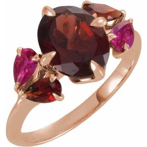 14K Rose Gold Natural Mozambique Garnet & Lab-Grown Ruby Ring