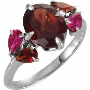 14K White Gold Natural Mozambique Garnet & Lab-Grown Ruby Ring