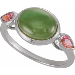 14K White Gold Natural Nephrite Jade & Natural Tourmaline Bezel-Set Ring – image 4