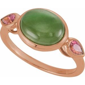 14K Rose Gold Natural Nephrite Jade & Natural Tourmaline Bezel-Set Ring – image 4