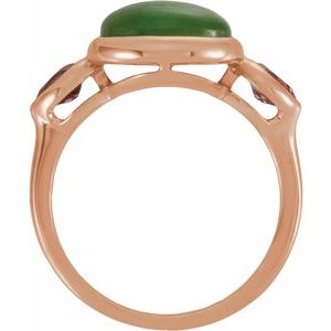 14K Rose Gold Natural Nephrite Jade & Natural Tourmaline Bezel-Set Ring – image 2