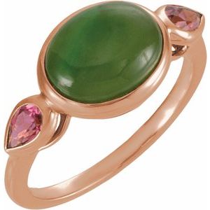 14K Rose Gold Natural Nephrite Jade & Natural Tourmaline Bezel-Set Ring