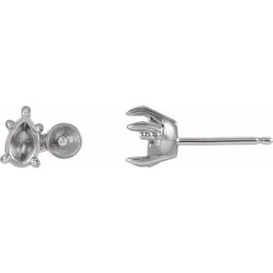 14K White Gold Accented Left Earring Mounting for 4 mm Pearl