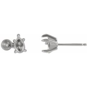14K White Gold Accented Right Earring Mounting for 4 mm Pearl