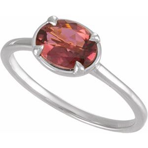 10K White Gold Natural Pink Tourmaline Claw-Prong Bezel-Style Ring