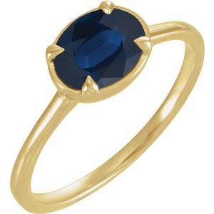 14K Yellow Gold Lab-Grown Blue Sapphire Claw-Prong Bezel-Style Ring