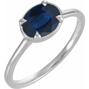 14K White Gold Lab-Grown Blue Sapphire Claw-Prong Bezel-Style Ring – image 4