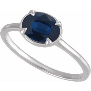 Sterling Silver Lab-Grown Blue Sapphire Claw-Prong Bezel-Style Ring