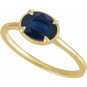 10K Yellow Gold Lab-Grown Blue Sapphire Claw-Prong Bezel-Style Ring – image 4