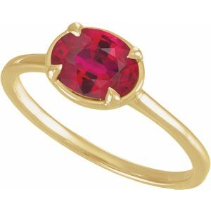 14K Yellow Gold Lab-Grown Ruby Claw-Prong Bezel-Style Ring – image 4