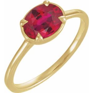 14K Yellow Gold Lab-Grown Ruby Claw-Prong Bezel-Style Ring
