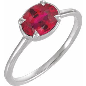 14K White Gold Lab-Grown Ruby Claw-Prong Bezel-Style Ring