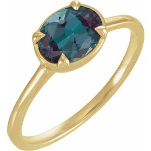 14K Yellow Gold Lab-Grown Alexandrite Claw-Prong Bezel-Style Ring