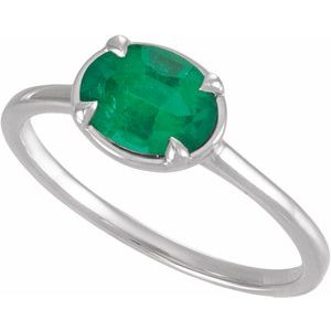 14K White Gold Lab-Grown Emerald Claw-Prong Bezel-Style Ring – image 4