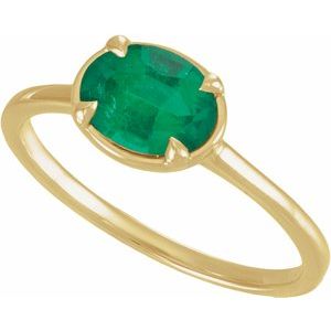 14K Yellow Gold Lab-Grown Emerald Claw-Prong Bezel-Style Ring – image 4