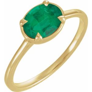 14K Yellow Gold Lab-Grown Emerald Claw-Prong Bezel-Style Ring