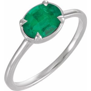 14K White Gold Lab-Grown Emerald Claw-Prong Bezel-Style Ring