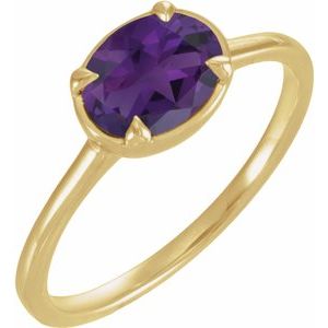10K Yellow Gold Lab-Grown Amethyst Claw-Prong Bezel-Style Ring