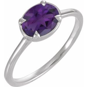 14K White Gold Lab-Grown Amethyst Claw-Prong Bezel-Style Ring