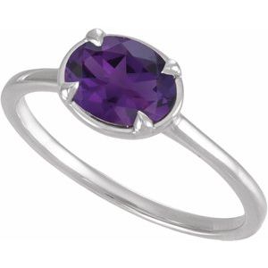 10K White Gold Lab-Grown Amethyst Claw-Prong Bezel-Style Ring – image 4