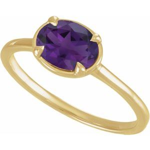 14K Yellow Gold Lab-Grown Amethyst Claw-Prong Bezel-Style Ring – image 4