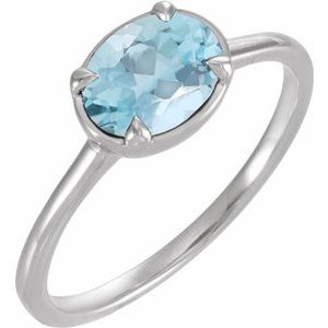 10K White Gold Natural Aquamarine Claw-Prong Bezel-Style Ring