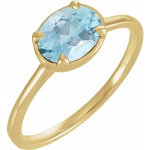 14K Yellow Gold Natural Aquamarine Claw-Prong Bezel-Style Ring
