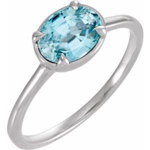 14K White Gold Natural Blue Zircon Claw-Prong Bezel-Style Ring