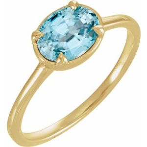 14K Yellow Gold Natural Blue Zircon Claw-Prong Bezel-Style Ring