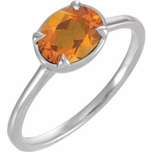 Sterling Silver Natural Citrine Claw-Prong Bezel-Style Ring