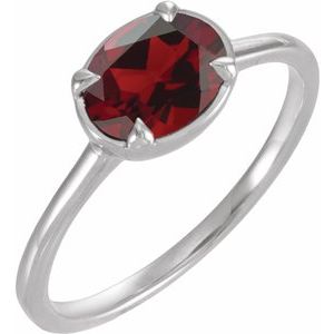 Sterling Silver Natural Mozambique Garnet Claw-Prong Bezel-Style Ring