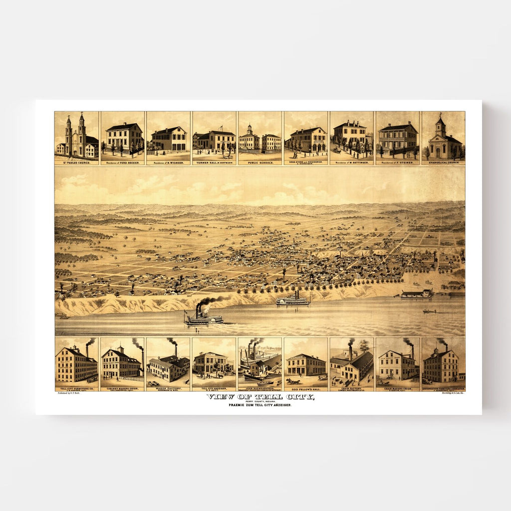 Vintage Map of Tell City, Indiana 1870