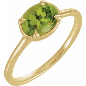 10K Yellow Gold Natural Peridot Claw-Prong Bezel-Style Ring