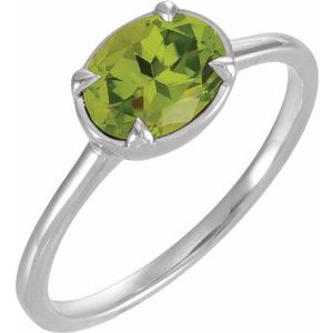 Sterling Silver Natural Peridot Claw-Prong Bezel-Style Ring
