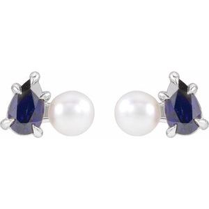 Platinum Cultured White Akoya Pearl & Natural Aquamarine Earrings – image 4