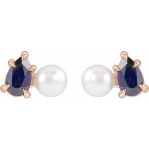 14K Rose Gold Cultured White Akoya Pearl & Lab-Grown Blue Sapphire Earrings – image 2