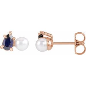 14K Rose Gold Cultured White Akoya Pearl & Lab-Grown Blue Sapphire Earrings